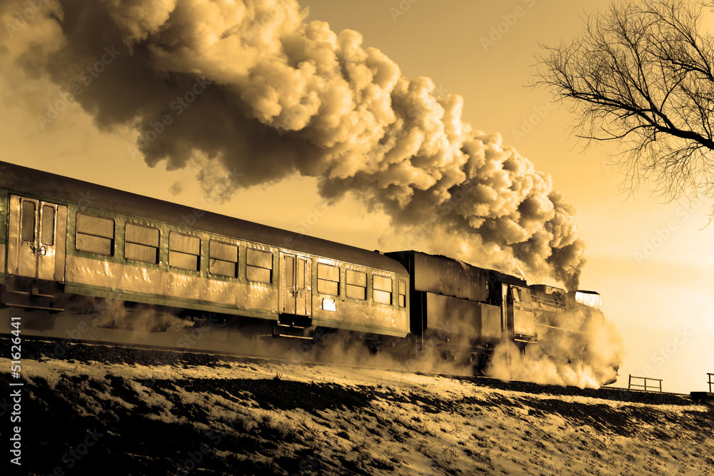 Obraz premium Stary pociąg parowy retro