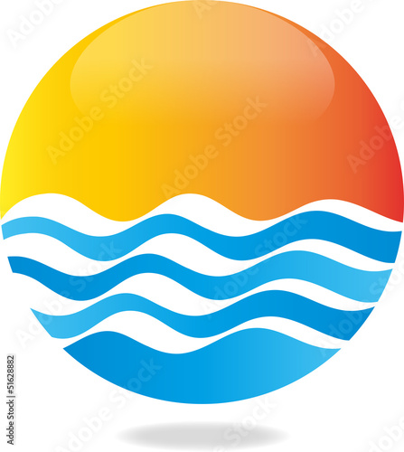 Logo, 3D, Zeichen, Symbol, Vektor, Wellen, Sonne