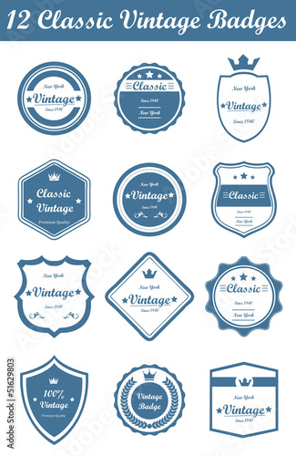 12 Classic Vintage Badges (Blue)