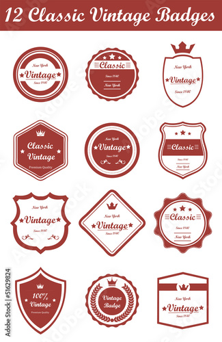 12 Classic Vintage Badges (Red)