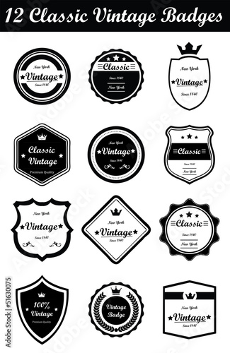 12 Classic Vintage Badges (Black)