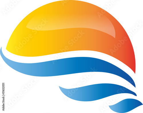 Logo, 3D, Zeichen, Symbol, Vektor, Wellen, Sonne
