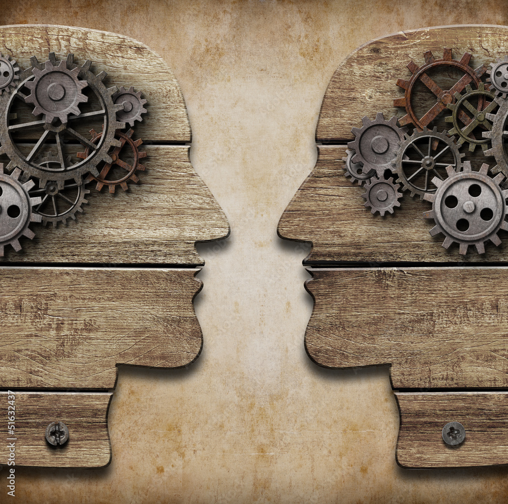 Two human head silhouettes with cogs and gears Stock Illustration ...