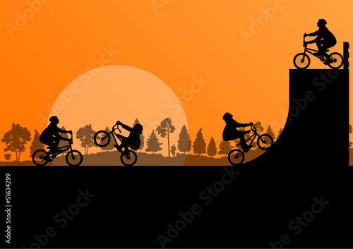 Cycling bmx silhouette vector background for poster
