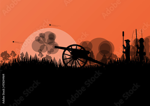 Old civil war battle field warfare soldier troops and artillery