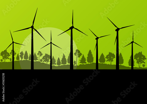 Green wind electricity generators grass ecology concept illustra