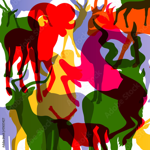 Deer, moose and mountain sheep horned animals abstract illustrat