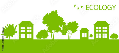 Green Eco city or village ecology vector background