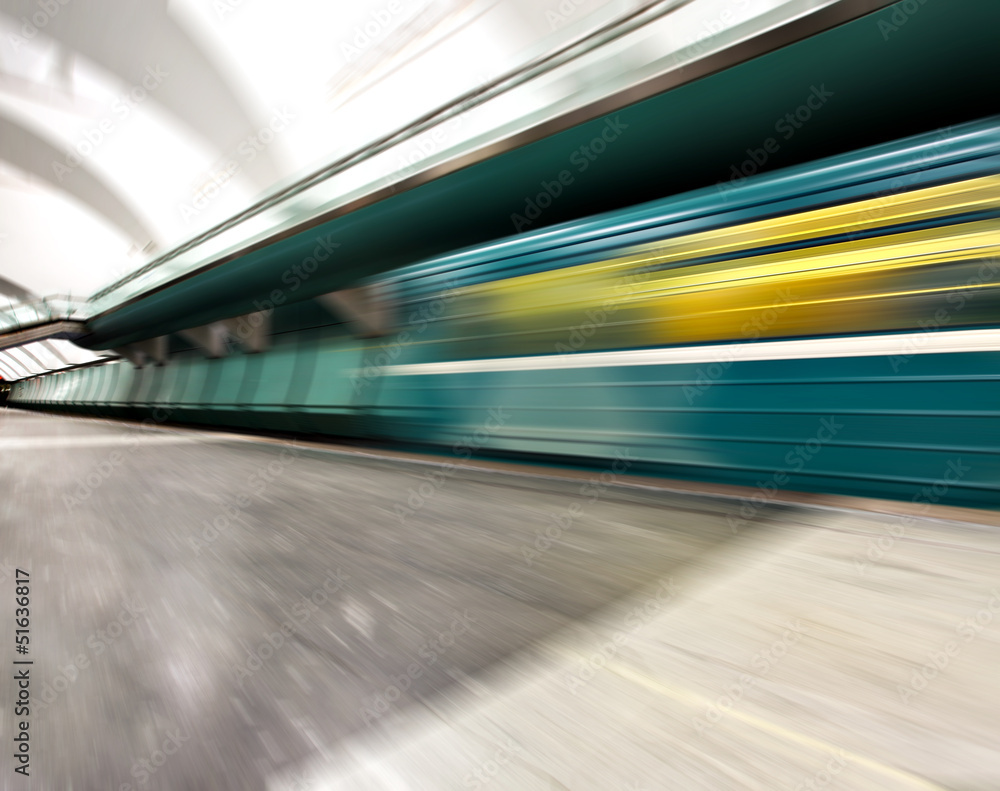 public metro marble station with fast blurred trail of train public metro marble station with fast blurred trail of train