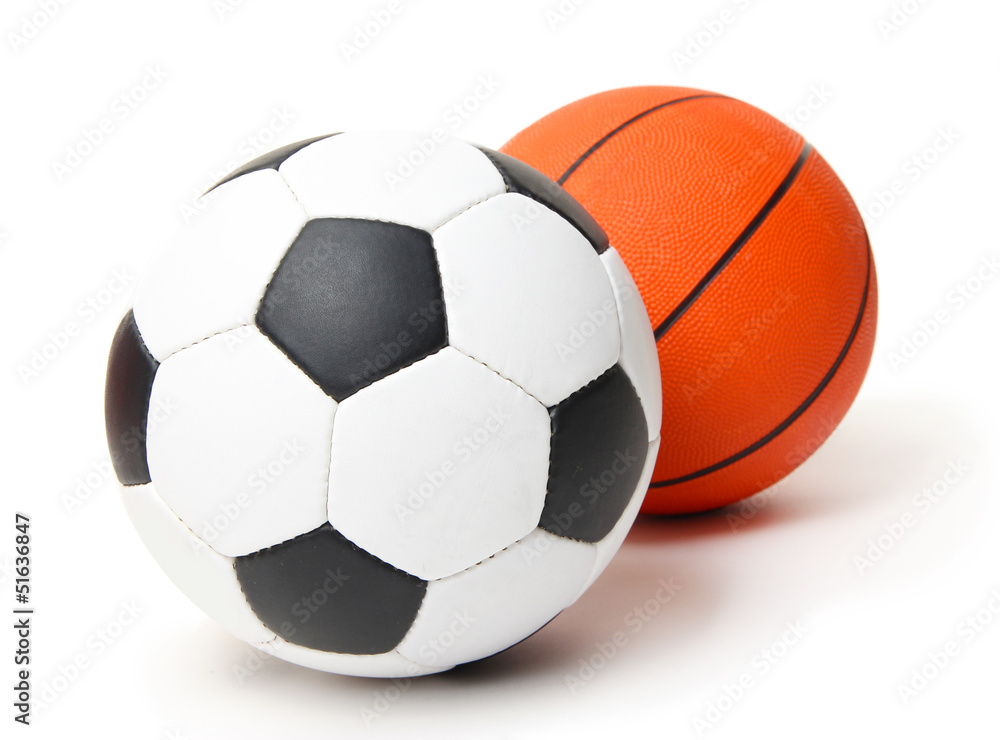 Basketball and football balls isolated on white Basketball and football balls isolated on white