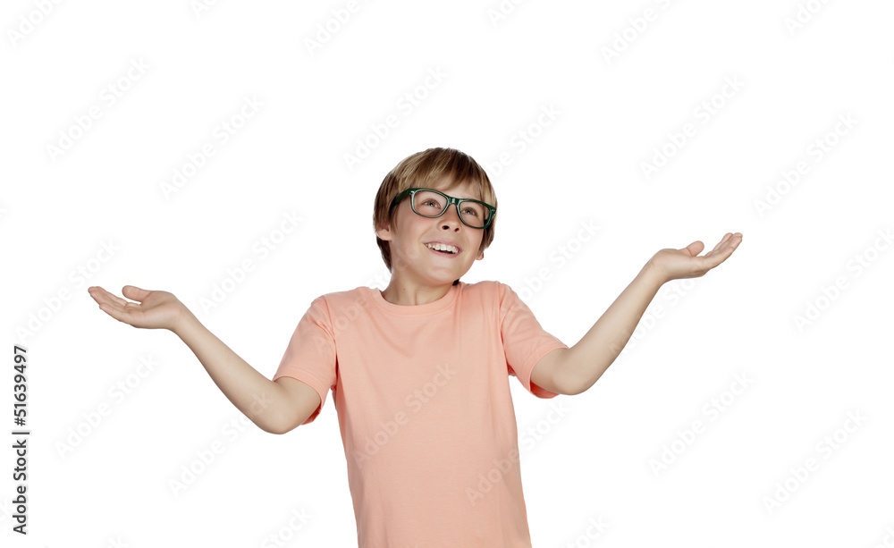 Smiling boy with a doubtful expression Smiling boy with a doubtful expression