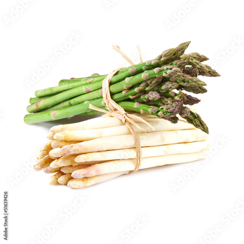 bundle of white  and green asparagus