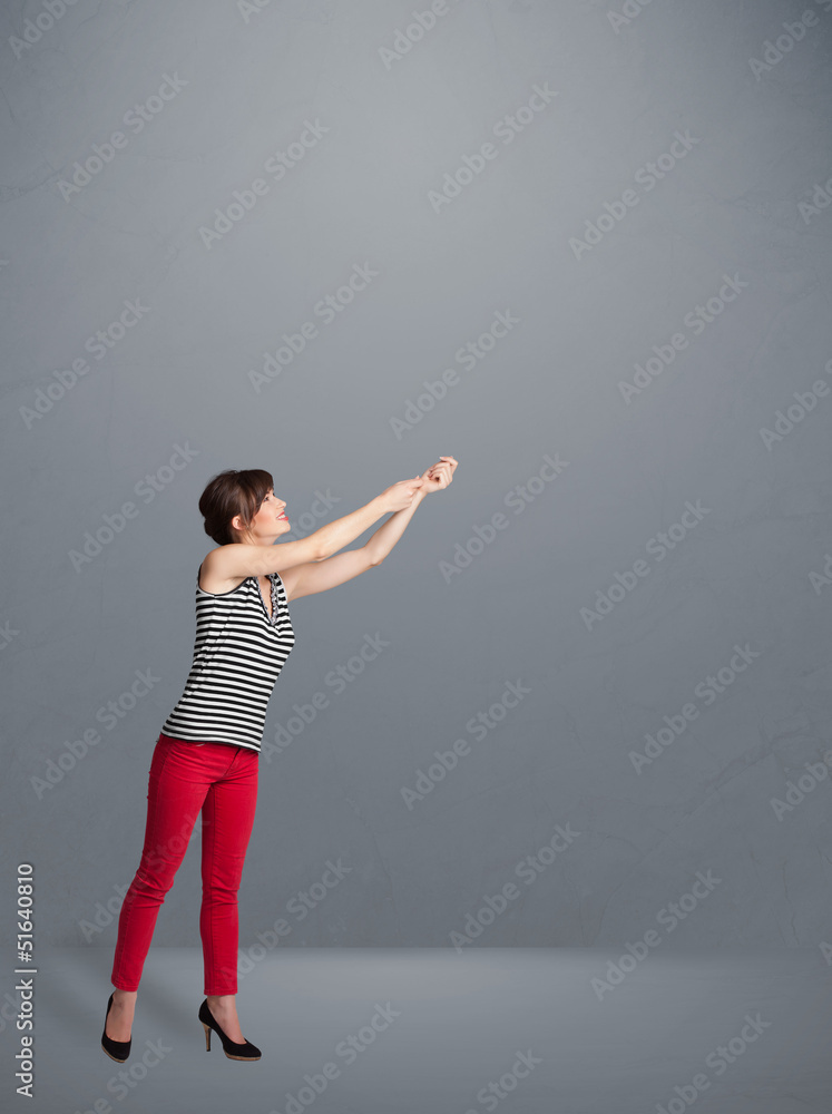 Pretty lady gesturing with copy space Pretty lady gesturing with copy space
