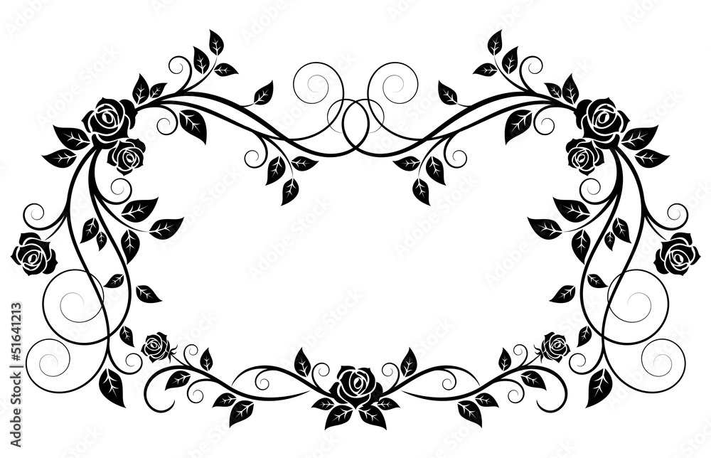 Ornamental frame with rose flowers