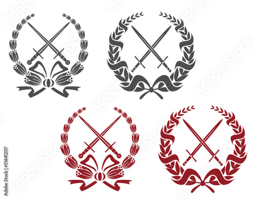 Laurel wreathes with weapon elements