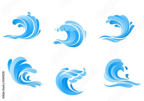Set of blue sea waves