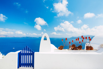 Wandcirkels Santorini Witte huizen op eiland Santorini  © EpicStockMedia