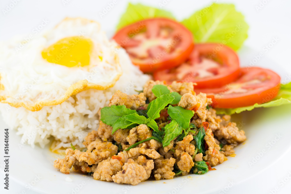 Thai food basil pork fried rice recipe with Fried egg