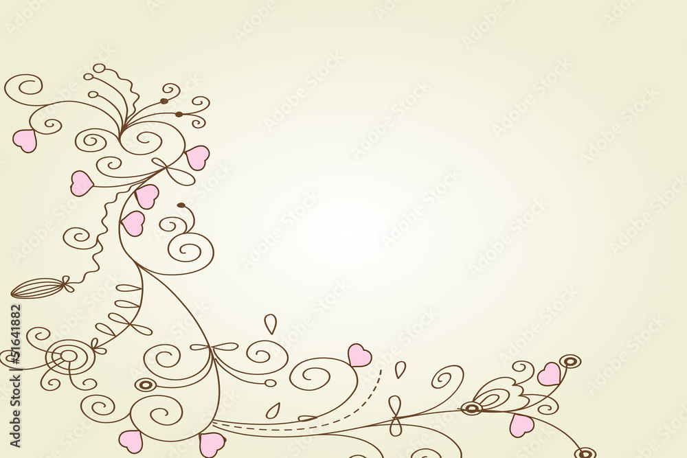 floral background with flowers, leaves, and branches of blooming