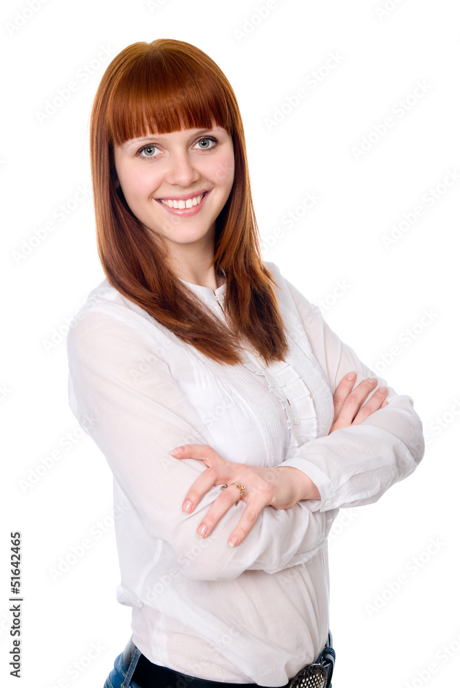 Portrait of a fun beautiful young woman with folded arms Portrait of a fun beautiful young woman with folded arms