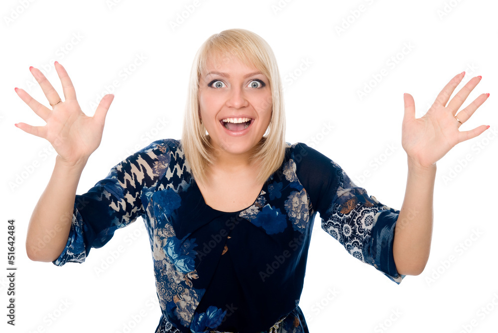 Smiling blonde in joyful admiration Smiling blonde in joyful admiration