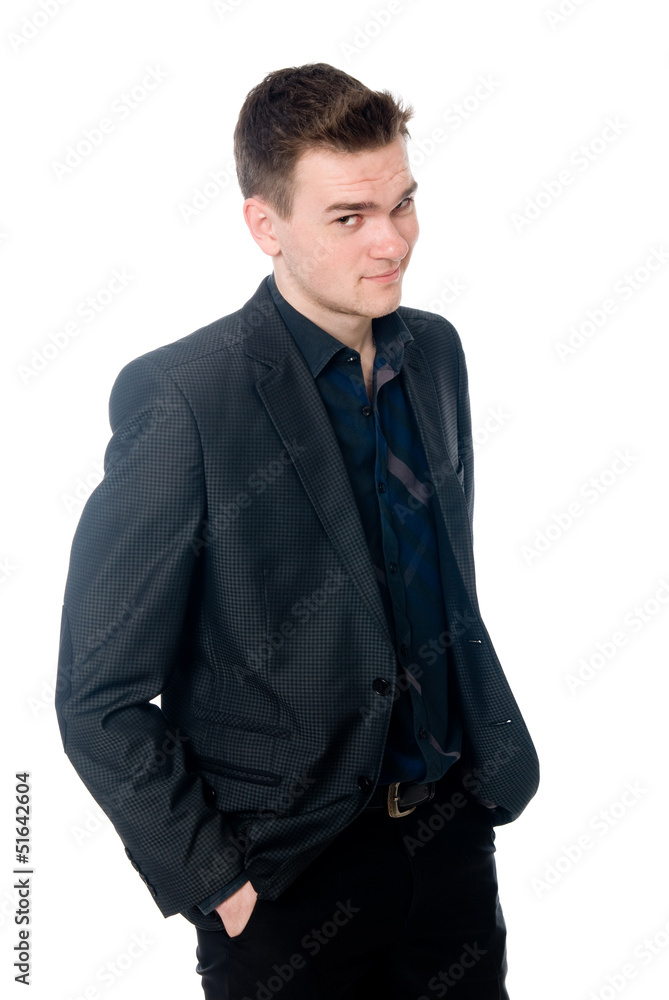 Portrait of a successful young business man. Hands and pockets. Portrait of a successful young business man. Hands and pockets.