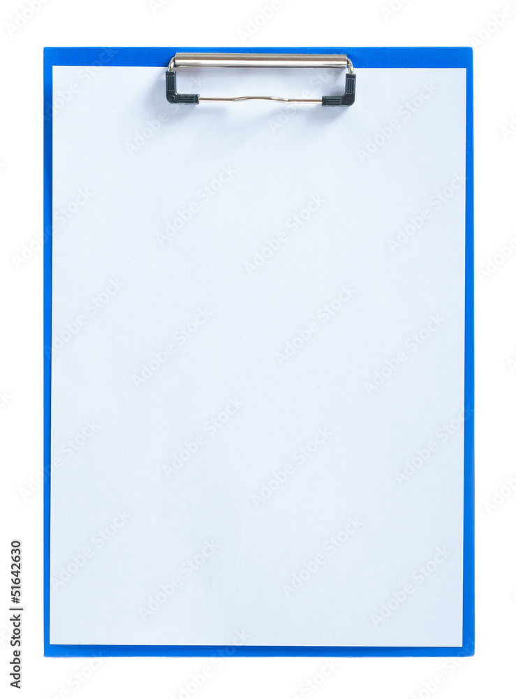 blue clipboard with sheet of paper blue clipboard with sheet of paper