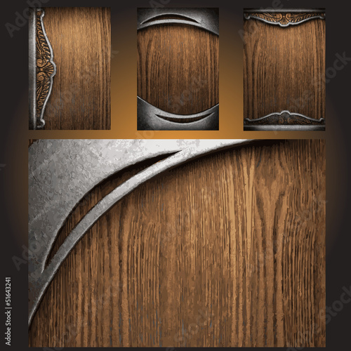 Vector metal on wood background set