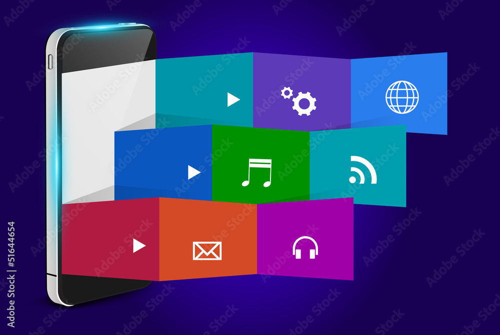 Mobile phone with folded paper colorful application icons Mobile phone with folded paper colorful application icons