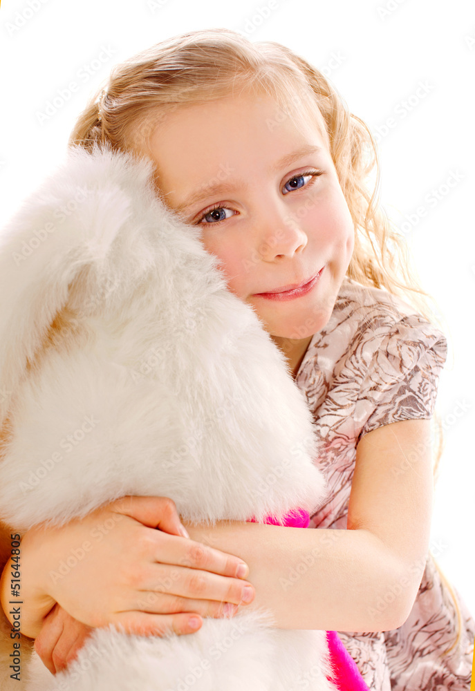 Cute little girl with fluffy toy Cute little girl with fluffy toy
