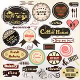 Collection of old styled badges or labels coffee house, bakery a