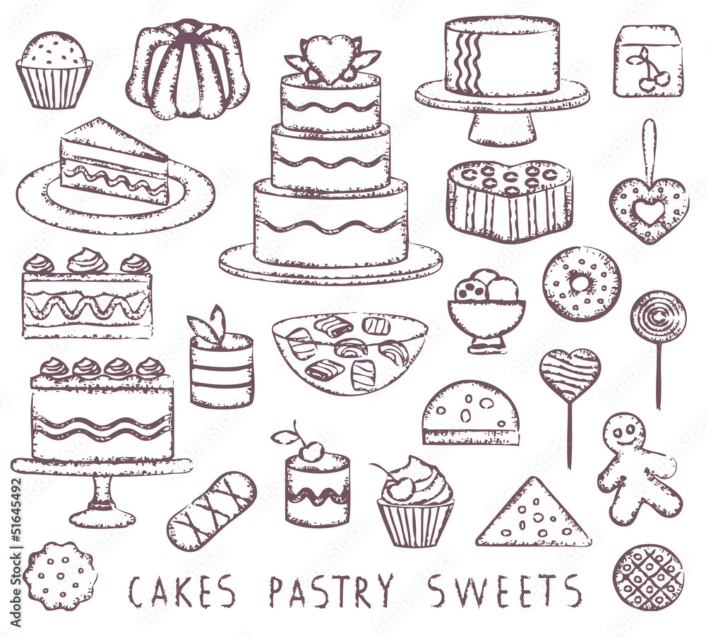 Hand drawn vintage sweets related symbols