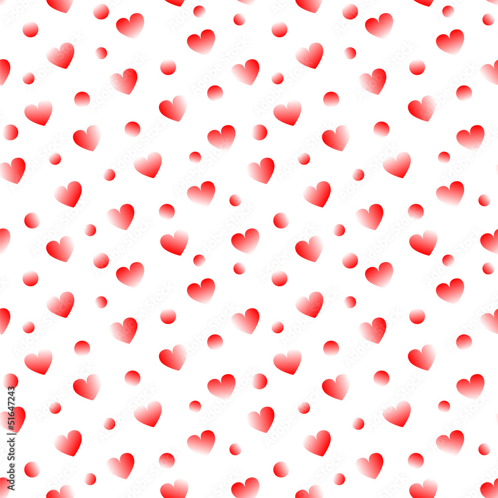 Red hearts and dots on white seamless pattern, vector Red hearts and dots on white seamless pattern, vector