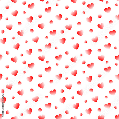 Red hearts and dots on white seamless pattern, vector