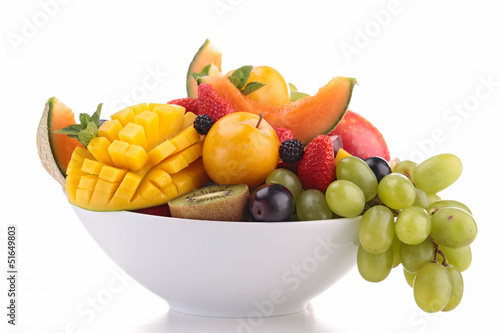 bowl of fruits isolated on white