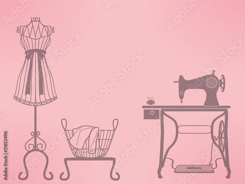 vintage mannequin and sewing machine