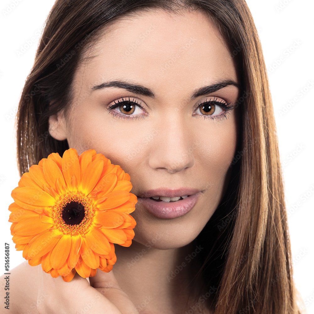 Beautiful smiling woman with flower Beautiful smiling woman with flower
