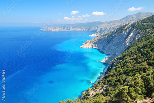 Fototapeta Naklejka Na Ścianę i Meble -  Cephalonia shore cliffs and blue coastal sea waters