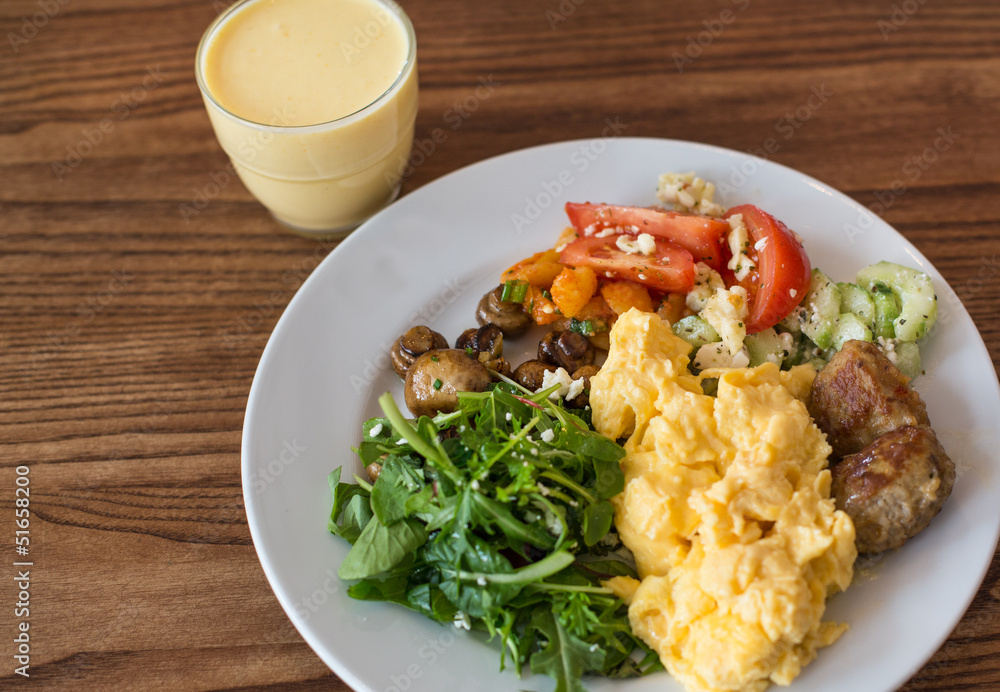 Breakfast plate with healthy food