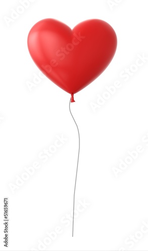 3d red heart shapped balloon isolated on white background