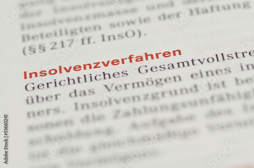 Insolvenzverfahren Überschrift Definition in einem Buch