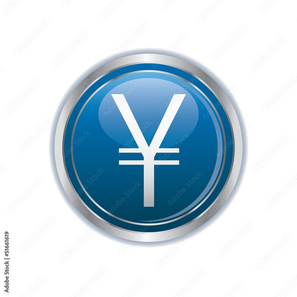 Obraz premium Yen icon on the blue with silver button