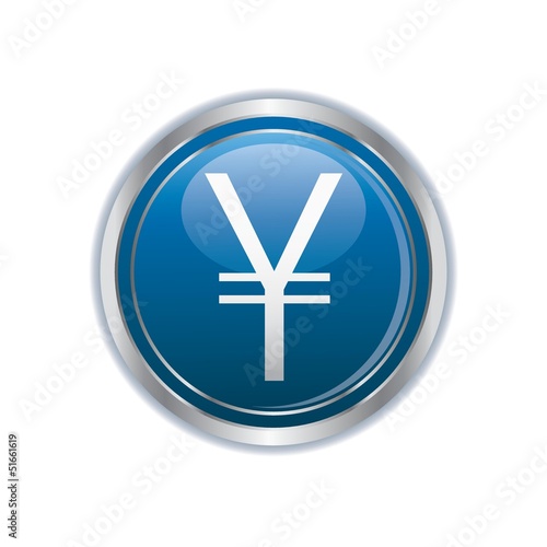 Yen icon on the blue with silver button
