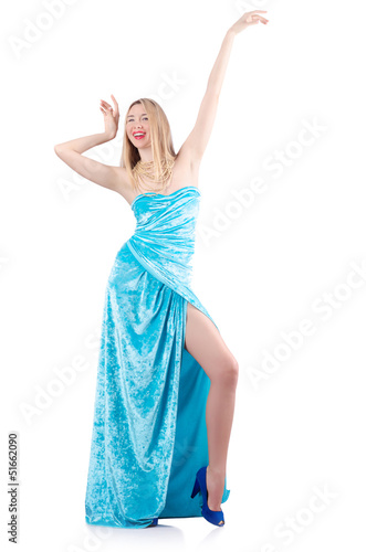 Fashion concept with tall model on white