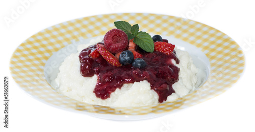 Rice Pudding with fruits (on white)