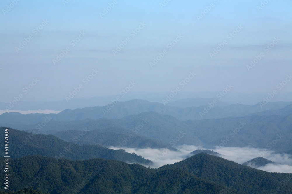 Mountains with blue sky and clouds background