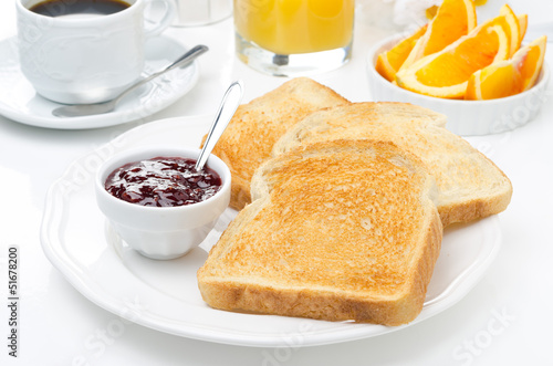 Wallpaper Mural breakfast with toasts, jam, coffee and orange juice