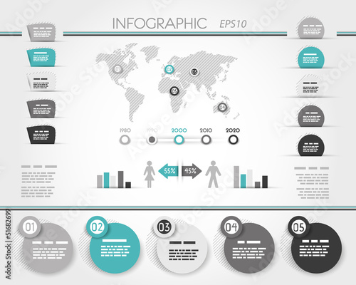 grey and turquoise world round infographic