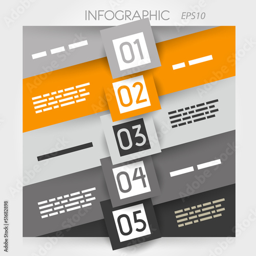orange oblique line infographic five options with squares