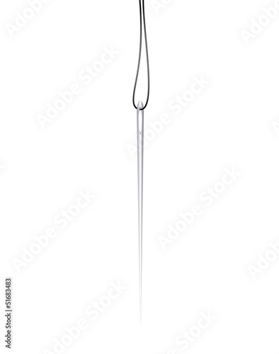 Silver needle hanging on a thread